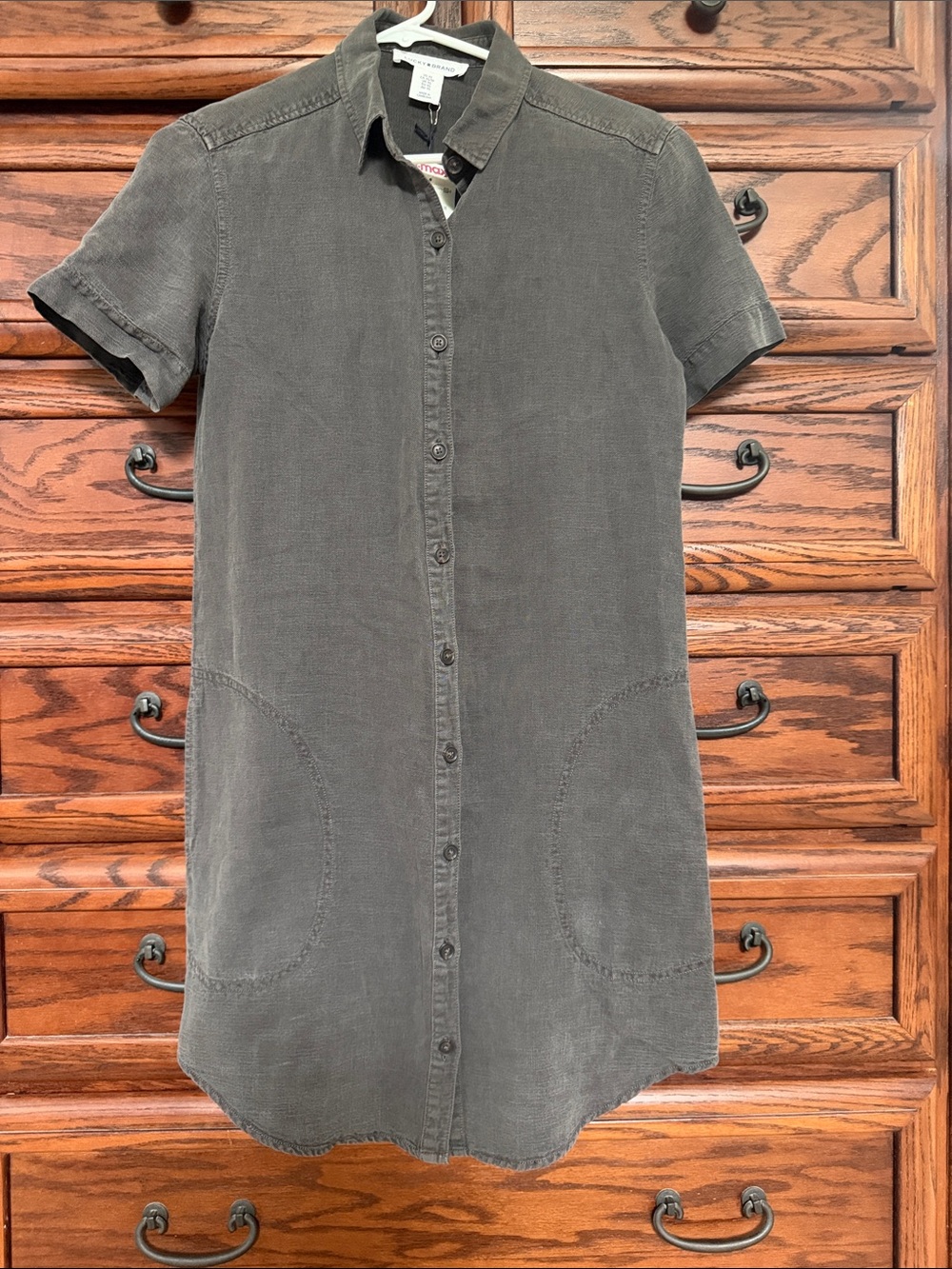 Lucky Brand Charcoal Gray Short-Sleeve Button-Up Shirt Dress